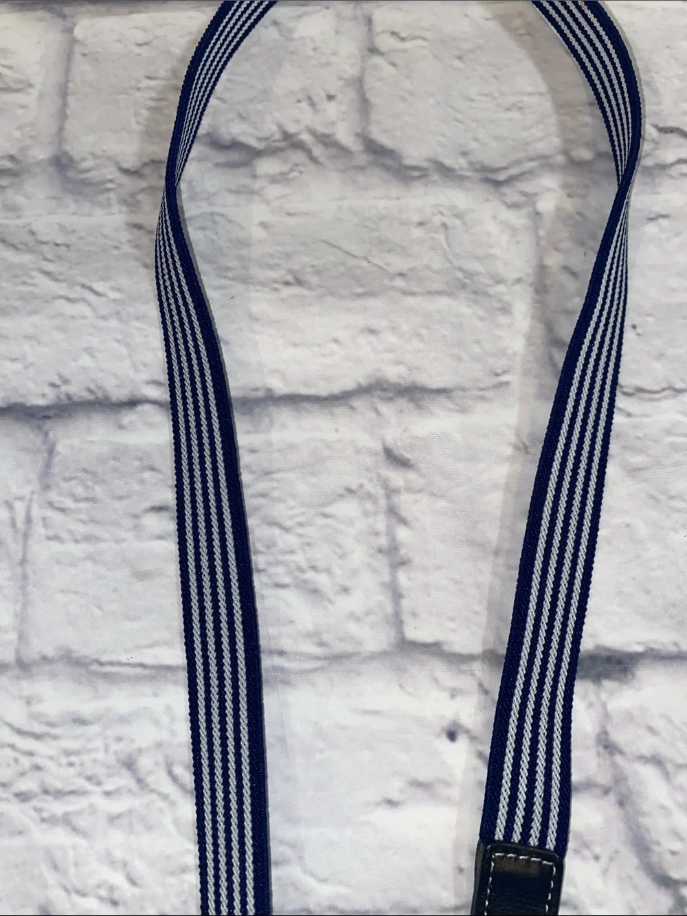 J. Crew Navy and White Striped Stretch Fabric Belt with Leather Trim Size M